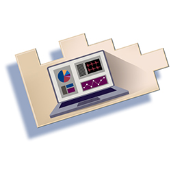 A puzzle piece showing a computer displaying charts.