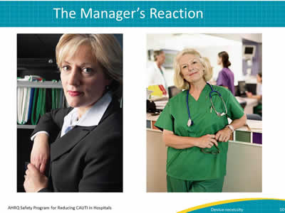 Images of women portraying the nurse manager and "Molly".