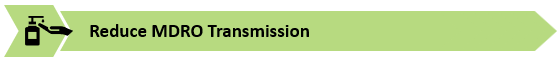 Reduce MDRO Transmission. Icon: Hand and sanitizer pump-bottle.