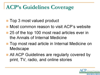 ACP's Guidelines Coverage