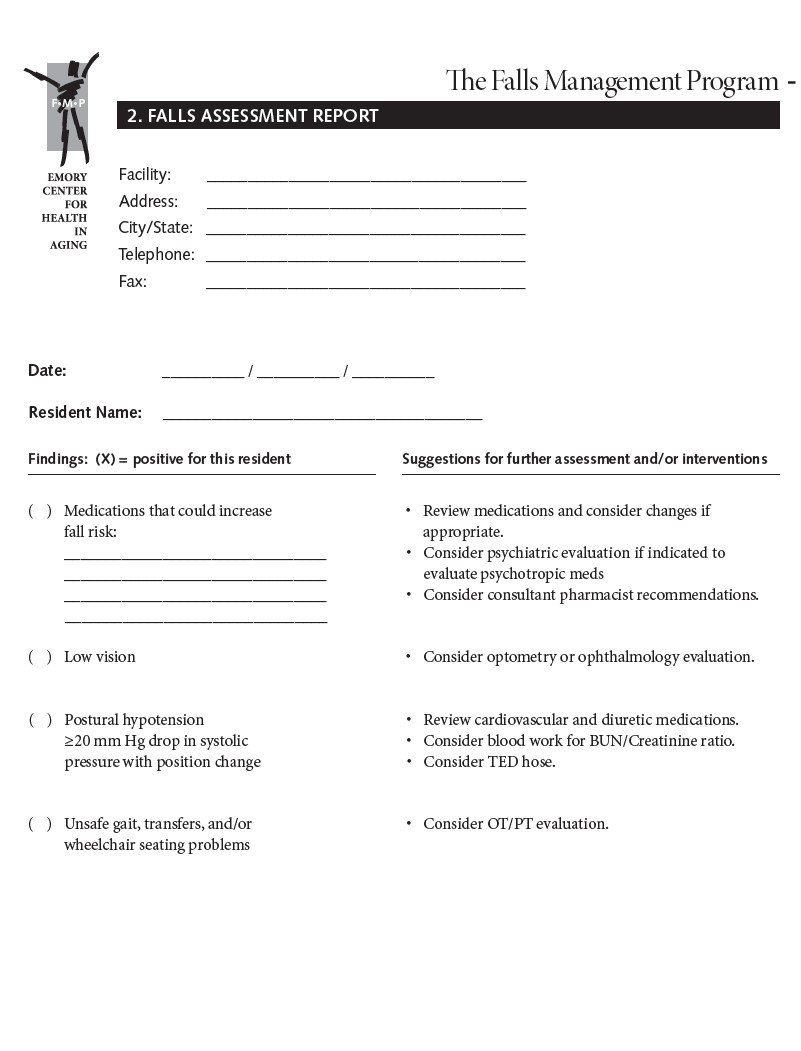 Falls Assessment Report. Select [D] Text Description below for details.