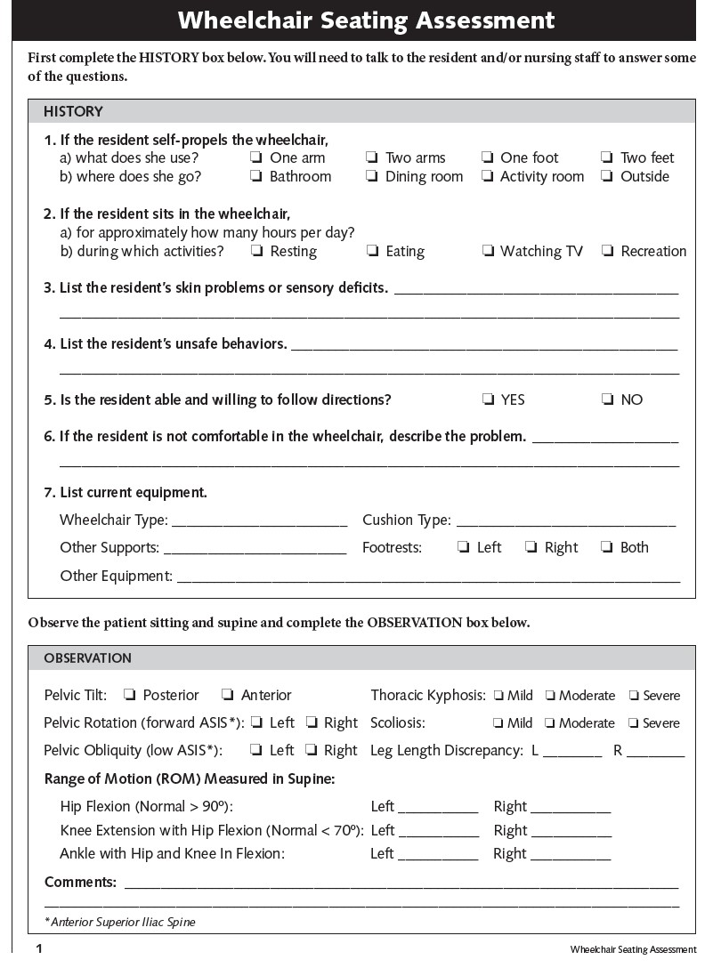 Wheelchair Seating Assessment Form. Select [D] Text Description.