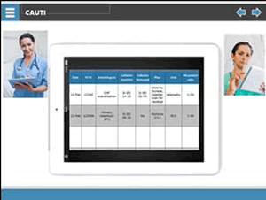 Two photos of a nurse taking notes and a screen shot of a handoff sheet.