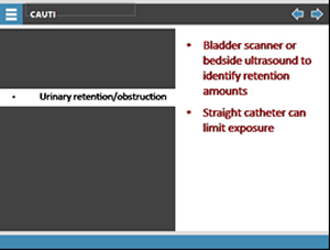 HICPAC guidelines: Urinary retention/obstruction. Bladder scanner or bedside ultrasound to identify retention amounts. Straight catheter can limit exposure.