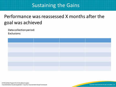 Sustaining the Gains