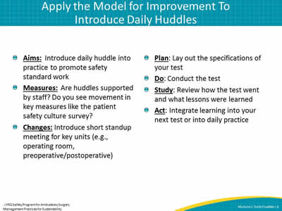 Apply the Model for Improvement To Introduce Daily Huddles