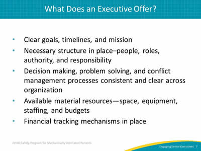 Clear goals, timelines, and mission. Necessary structure in place - people, roles, authority, and responsibility. Decision making, problem solving, and conflict management processes consistent and clear across organization. Available material resources - space, equipment, staffing, and budgets. Financial tracking mechanisms in place.