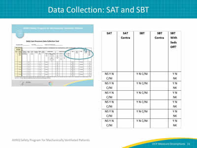 Slide 31: Image of the AHRQ Safety Program for Mechanically Ventilated Patients Daily Care Processes Data Collection Tool.