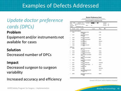 Examples of Defects Addressed