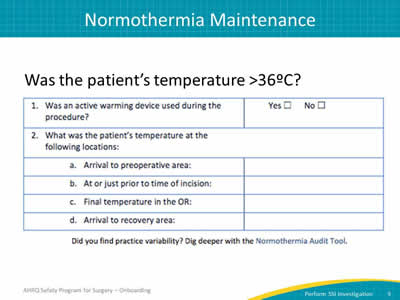Normothermia Maintenance
