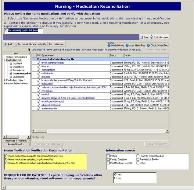 Screenshot of the Nursing - Medical Reconciliation Web page.