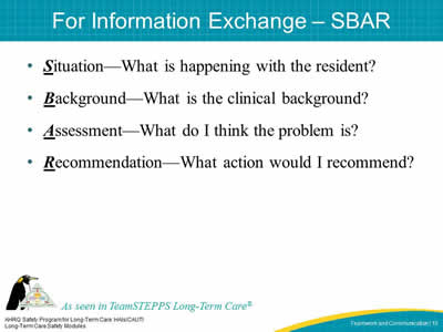 For Information Exchange – SBAR