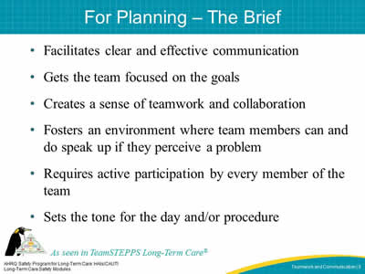 For Planning – The Brief