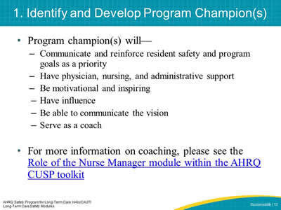 1. Identify and Develop Program Champion(s)