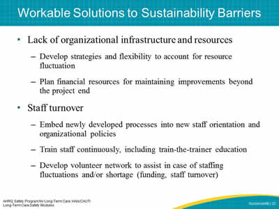 Workable Solutions to Sustainability Barriers