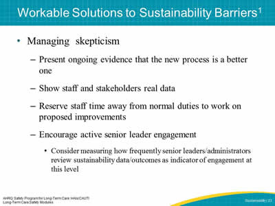 Workable Solutions to Sustainability Barriers