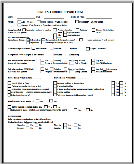 Post-Fall Huddle Report Form