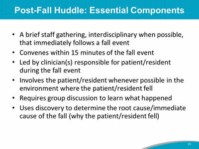 Post-Fall Huddle: Essential Components