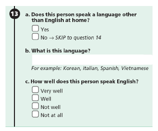 Figure 4.1 Census 2000 questions about language. For details, go to [D] Text Description below.