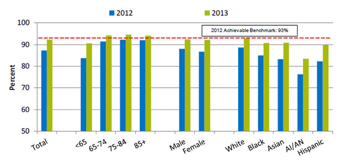 Chart shows hospital patients who received influenza immunization, by age, sex, and race/ethnicity. Text description is below the image.